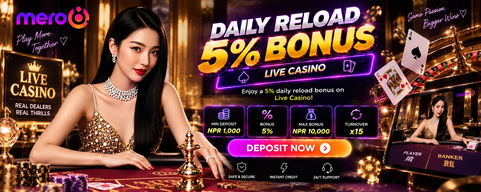 Mero8 live casino daily reload 5% up to NPR 10,000